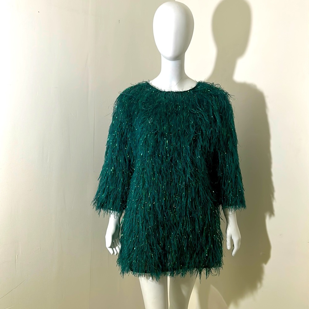 Green Emerald faux fur dress